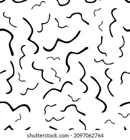 Seamless pattern with black sketch hand drawn squiggle  shape on white background. Abstract grunge texture. Vector illustration