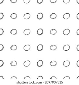 Seamless pattern with black sketch hand drawn brush scribble circles shape on white background. Abstract grunge texture. Vector illustration