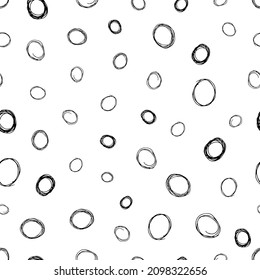 Patrón sin inconvenientes con el boceto negro dibujado a mano forma círculos de garrapatas sobre fondo blanco. Textura de grueso abstracto. Ilustración del vector