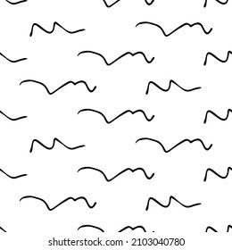 Seamless pattern with black sketch hand drawn squiggle shape on white background. Abstract grunge texture. Vector illustration