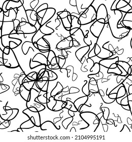 Seamless pattern with black sketch hand drawn squiggle shape on white background. Abstract grunge texture. Vector illustration
