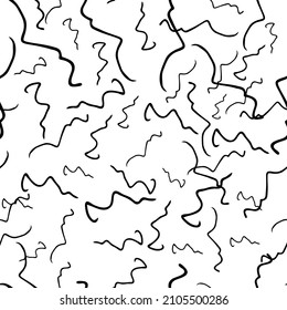 Seamless pattern with black sketch hand drawn squiggle shape on white background. Abstract grunge texture. Vector illustration