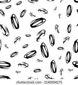 Nahtloses Muster mit schwarzer Skizze, handgezeichnet, mit einem Pinsel gezeichnet, ovale Form auf weißem Hintergrund. Abstrakte Grunge-Textur. Vektorgrafik