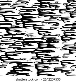 Seamless pattern with black sketch hand drawn squiggle  shape on white background. Abstract grunge texture. Vector illustration