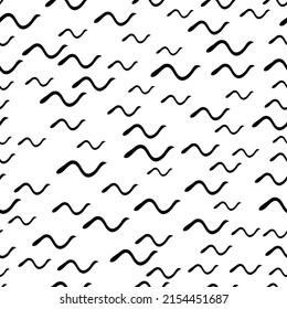 Seamless pattern with black sketch hand drawn squiggle  shape on white background. Abstract grunge texture. Vector illustration