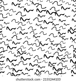 Seamless pattern with black sketch hand drawn squiggle  shape on white background. Abstract grunge texture. Vector illustration