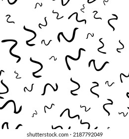 Seamless pattern with black sketch hand drawn squiggle  shape on white background. Abstract grunge texture. Vector illustration