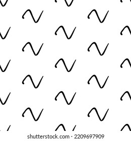 Seamless Pattern With Black Sketch Hand Drawn Squiggle  Shape On White Background. Abstract Grunge Texture. Vector Illustration