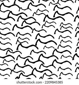 Seamless Pattern With Black Sketch Hand Drawn Squiggle  Shape On White Background. Abstract Grunge Texture. Vector Illustration