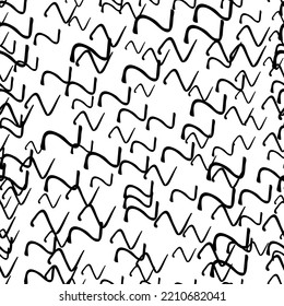 Seamless Pattern With Black Sketch Hand Drawn Squiggle  Shape On White Background. Abstract Grunge Texture. Vector Illustration