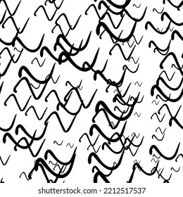 Seamless Pattern With Black Sketch Hand Drawn Squiggle  Shape On White Background. Abstract Grunge Texture. Vector Illustration