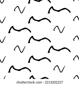 Seamless Pattern With Black Sketch Hand Drawn Squiggle  Shape On White Background. Abstract Grunge Texture. Vector Illustration