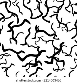 Seamless Pattern With Black Sketch Hand Drawn Squiggle  Shape On White Background. Abstract Grunge Texture. Vector Illustration