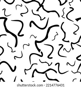 Seamless Pattern With Black Sketch Hand Drawn Squiggle  Shape On White Background. Abstract Grunge Texture. Vector Illustration