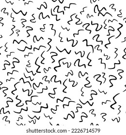 Seamless pattern with black sketch hand drawn squiggle  shape on white background. Abstract grunge texture. Vector illustration