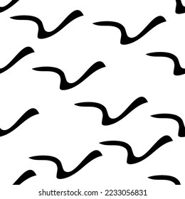 Seamless pattern with black sketch hand drawn squiggle  shape on white background. Abstract grunge texture. Vector illustration