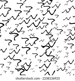 Seamless pattern with black sketch hand drawn squiggle  shape on white background. Abstract grunge texture. Vector illustration