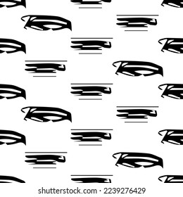 Seamless pattern with black sketch hand drawn brush scribble oval shape on white background. Abstract grunge texture. Vector illustration