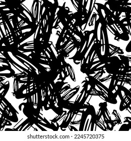 Patrón sin brillo con forma ovalada del pincel dibujado a mano en el bosquejo negro sobre fondo blanco. Textura de grueso abstracto. Ilustración del vector
