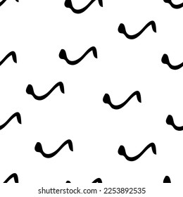 Seamless pattern with black sketch hand drawn squiggle  shape on white background. Abstract grunge texture. Vector illustration