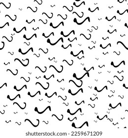 Seamless pattern with black sketch hand drawn squiggle  shape on white background. Abstract grunge texture. Vector illustration
