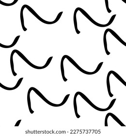 Seamless pattern with black sketch hand drawn squiggle  shape on white background. Abstract grunge texture. Vector illustration
