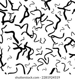 Seamless pattern with black sketch hand drawn squiggle  shape on white background. Abstract grunge texture. Vector illustration