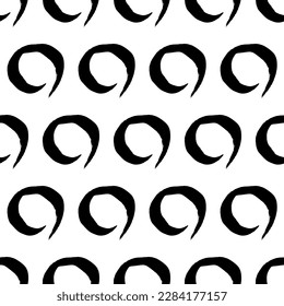 Seamless pattern with black sketch hand drawn brush scribble circles shape on white background. Abstract grunge texture. Vector illustration