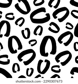 Seamless pattern with black sketch hand drawn brush scribble circles shape on white background. Abstract grunge texture. Vector illustration