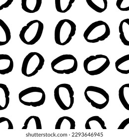 Seamless pattern with black sketch hand drawn brush scribble circles shape on white background. Abstract grunge texture. Vector illustration