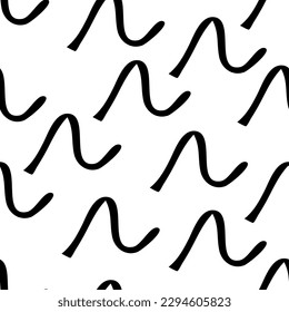 Seamless pattern with black sketch hand drawn squiggle  shape on white background. Abstract grunge texture. Vector illustration