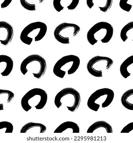 Seamless pattern with black sketch hand drawn brush scribble circles shape on white background. Abstract grunge texture. Vector illustration
