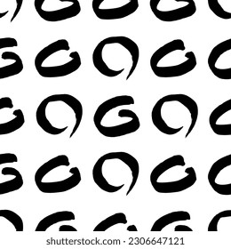 Seamless pattern with black sketch hand drawn brush scribble circles shape on white background. Abstract grunge texture. Vector illustration