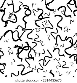 Seamless pattern with black sketch hand drawn squiggle  shape on white background. Abstract grunge texture. Vector illustration