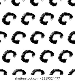 Seamless pattern with black sketch hand drawn brush scribble circles shape on white background. Abstract grunge texture. Vector illustration