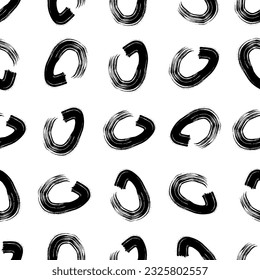 Seamless pattern with black sketch hand drawn brush scribble circles shape on white background. Abstract grunge texture. Vector illustration