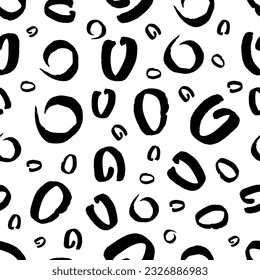 Seamless pattern with black sketch hand drawn brush scribble circles shape on white background. Abstract grunge texture. Vector illustration