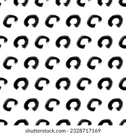 Patrón sin inconvenientes con el boceto negro dibujado a mano forma círculos de garrapatas sobre fondo blanco. Textura de grueso abstracto. Ilustración del vector