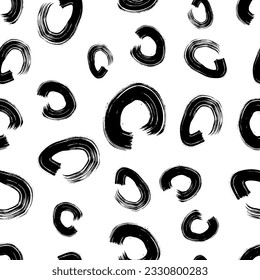 Seamless pattern with black sketch hand drawn brush scribble circles shape on white background. Abstract grunge texture. Vector illustration