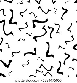 Seamless pattern with black sketch hand drawn squiggle  shape on white background. Abstract grunge texture. Vector illustration
