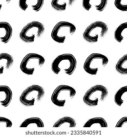 Seamless pattern with black sketch hand drawn brush scribble circles shape on white background. Abstract grunge texture. Vector illustration
