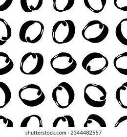 Seamless pattern with black sketch hand drawn brush scribble circles shape on white background. Abstract grunge texture. Vector illustration
