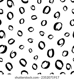 Seamless pattern with black sketch hand drawn brush scribble circles shape on white background. Abstract grunge texture. Vector illustration
