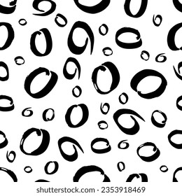 Seamless pattern with black sketch hand drawn brush scribble circles shape on white background. Abstract grunge texture. Vector illustration