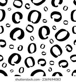 Seamless pattern with black sketch hand drawn brush scribble circles shape on white background. Abstract grunge texture. Vector illustration