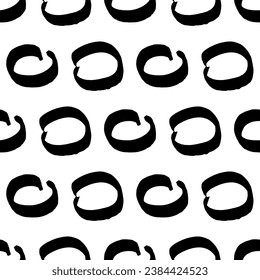 Seamless pattern with black sketch hand drawn brush scribble circles shape on white background. Abstract grunge texture. Vector illustration