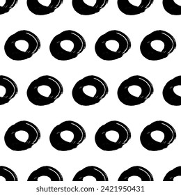Seamless pattern with black sketch hand drawn brush scribble circles shape on white background. Abstract grunge texture. Vector illustration