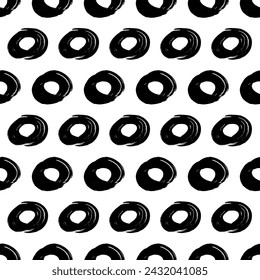 Seamless pattern with black sketch hand drawn brush scribble circles shape on white background. Abstract grunge texture. Vector illustration