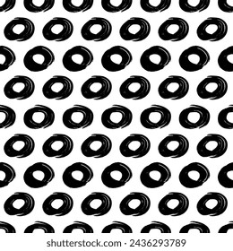 Seamless pattern with black sketch hand drawn brush scribble circles shape on white background. Abstract grunge texture. Vector illustration