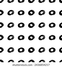 Seamless pattern with black sketch hand drawn brush scribble circles shape on white background. Abstract grunge texture. Vector illustration